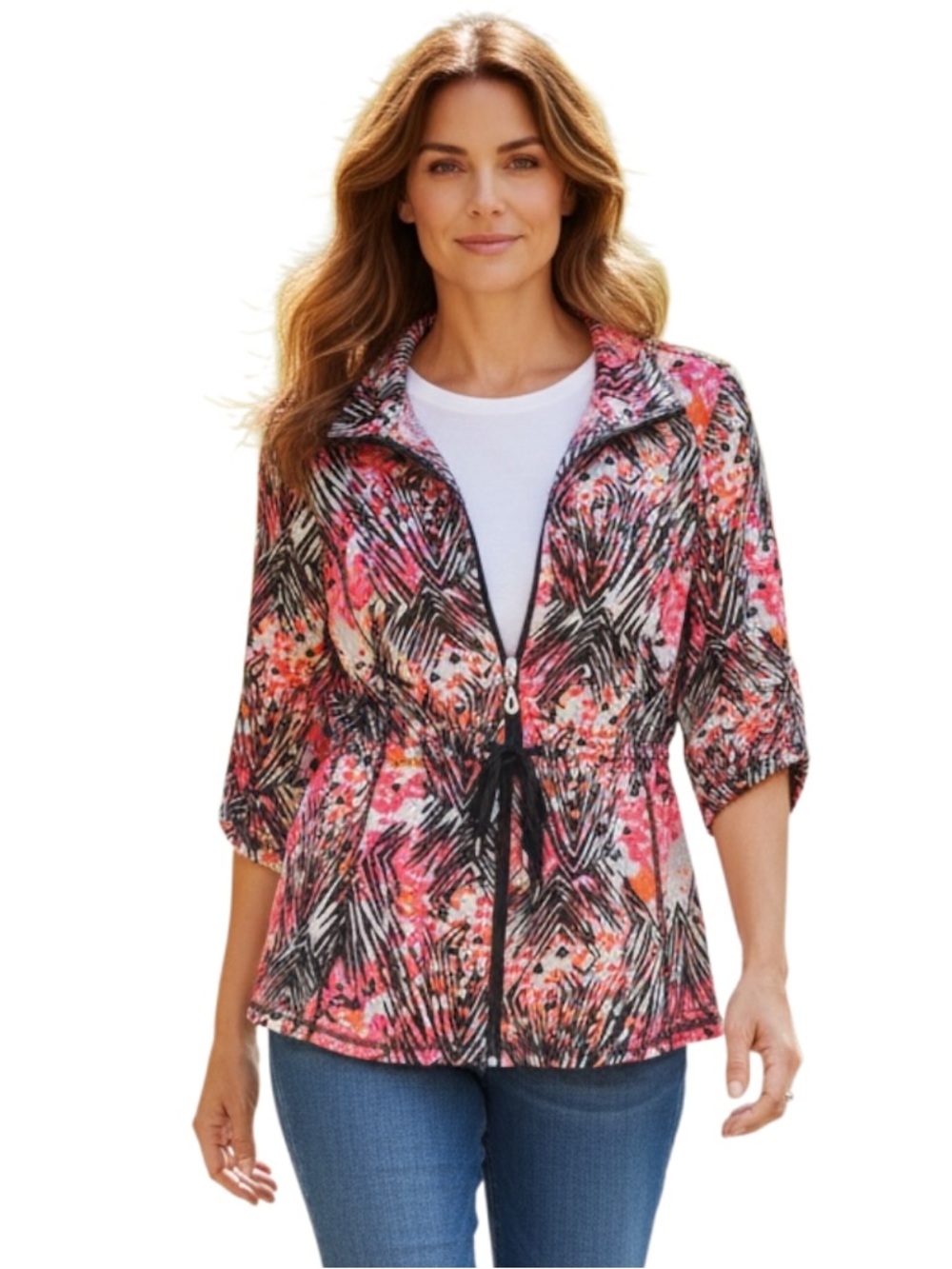 Christopher & Banks Pink and Black Patterned Utility Jacket